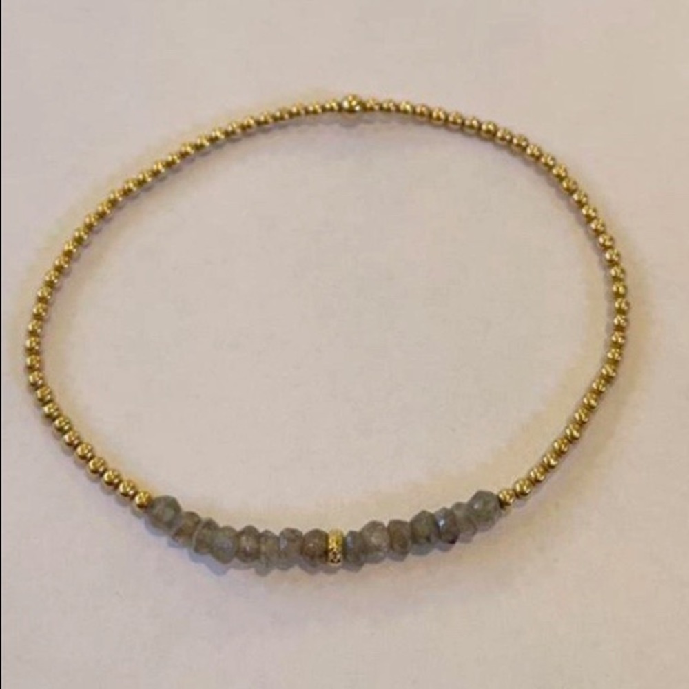 2MM YELLOW GOLD FILLED BRACELET WITH LABRADORITE & 14K GOLD RONDELLE